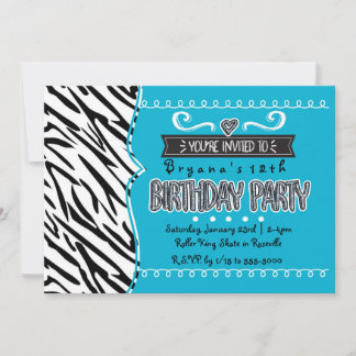 Aquamarin & Zebra Girls Geburtstagsparty Einladung