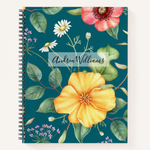 Aquamarin Zeichnend Wildblumen / Natur Notizbuch