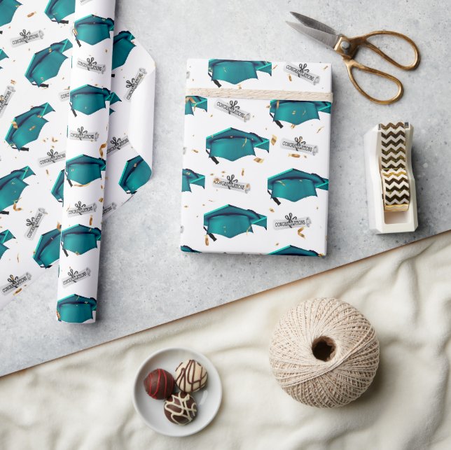 Aquamarine Abschlüsse mit Diplomen Geschenkpapier (Kunsthandwerk)