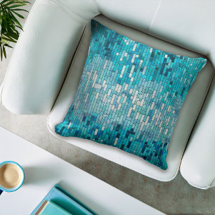 Aquamarine Abstrakt Mosaik Kunst, Dichtung und Mus Kissen