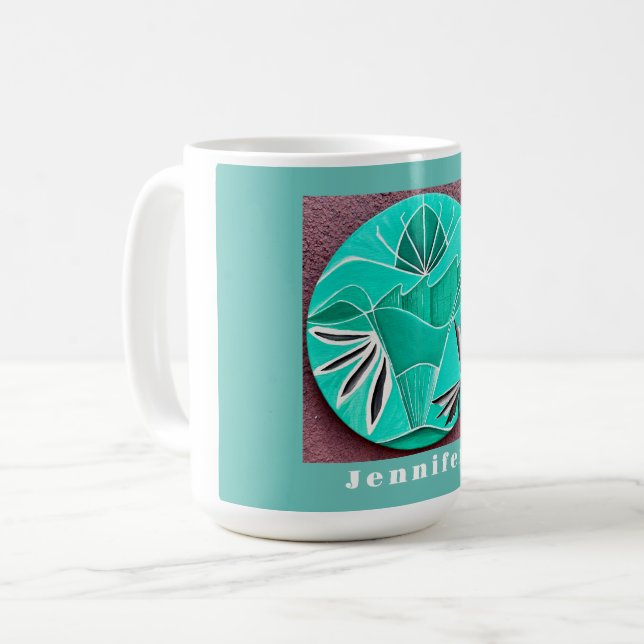 Aquamarine Abstrakte Kunst Personalisiert Kaffeetasse (Vorderseite Links)