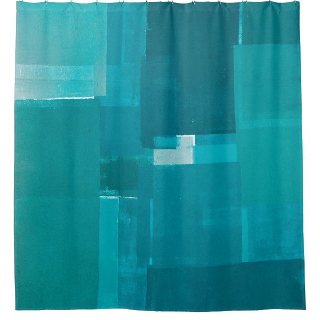 Aquamarine abstrakte Kunst "Windows" Duschvorhang (Vorderseite)