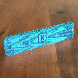 Aquamarine Abstrakte Mit Monogramm Anfänge der Bl Namensplakette