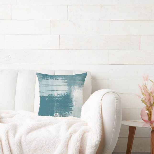 Aquamarine Abstrakte Pinselstriche Kissen (Liege)