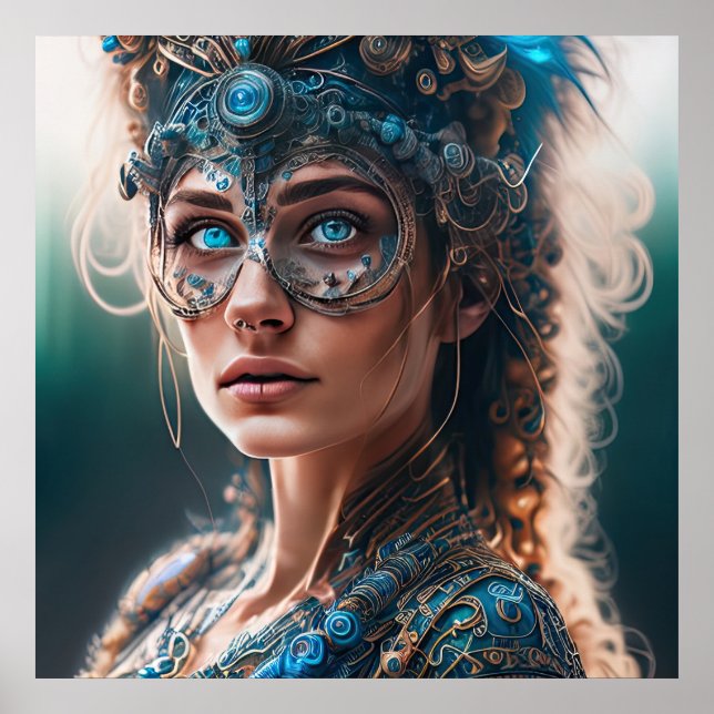 Aquamarine Alien Cyborg SCI-FI art Poster (Vorne)