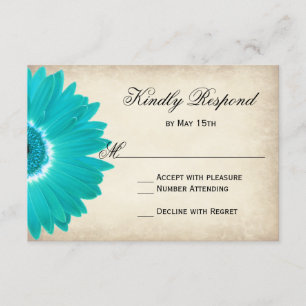 Aquamarine Aqua Gerber Daisy Rustic Wedding RSVP C
