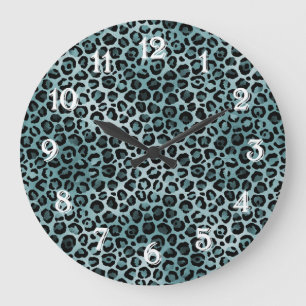 Aquamarine Aqua Leopard-Printwerbung Große Wanduhr