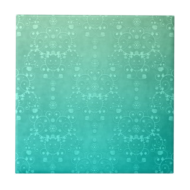 Aquamarine Aquamarin Minze Green Extravagant Damas Fliese (Vorderseite)