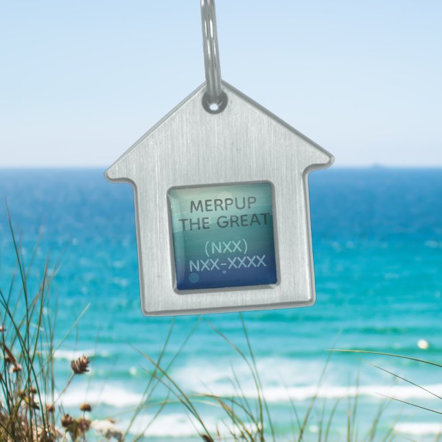 Aquamarine Aquarellfarbe Silberfarbige Hundemarke Tiermarke (Add your pup's name and number to this cute silver beach house dog tag)