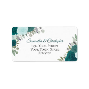 Aquamarine Aquarellfarben-Rose Elegante Hochzeitsa Adressaufkleber