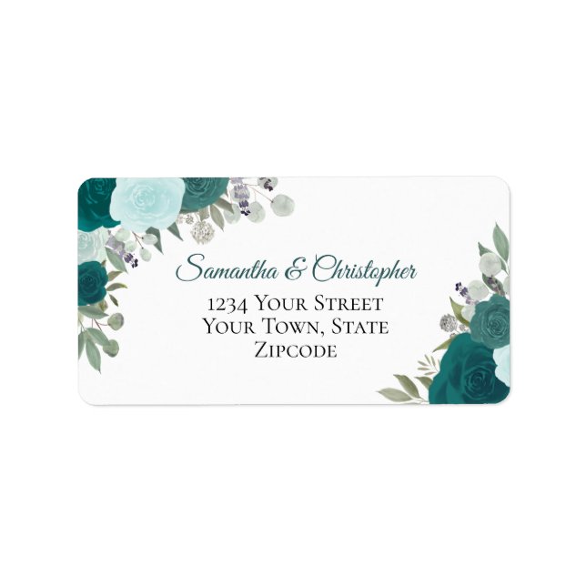 Aquamarine Aquarellfarben-Rose Elegante Hochzeitsa Adressaufkleber (Vorne)