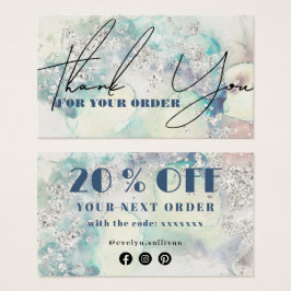 Aquamarine Aquarellsilber Glitzer Discount Card