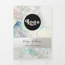 Aquamarine Aquarellsilber-Glitzer-Trifold-Broschür Dreifach Gefaltete Karte