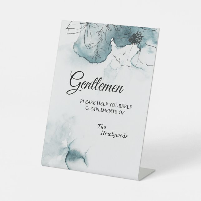 Aquamarine Aquarellskizze Hochzeit Herren Bad Sockelschild (Vorderseite)