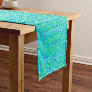 Aquamarine Arabesque Bohemisches Muster Kurzer Tischläufer