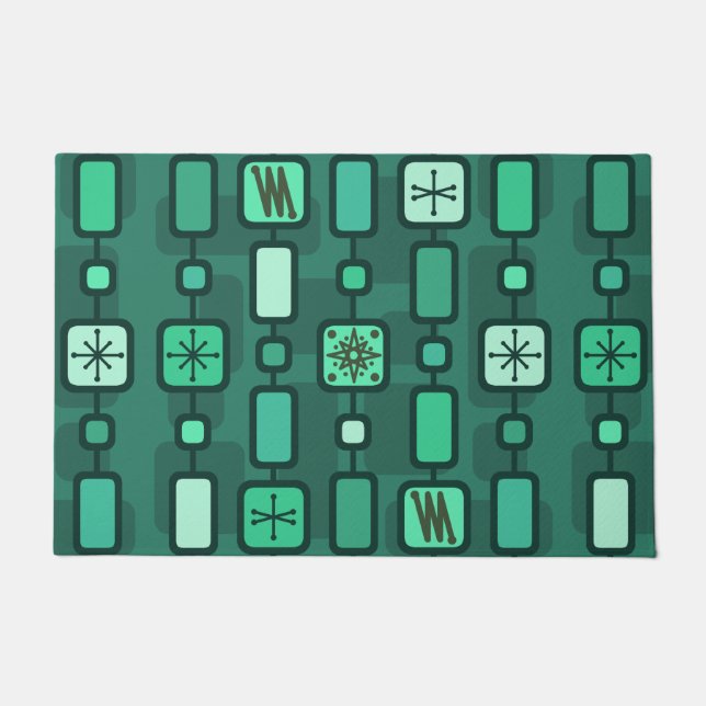 Aquamarine atomare Geometrie im Retro Fußmatte (Vorderseite)