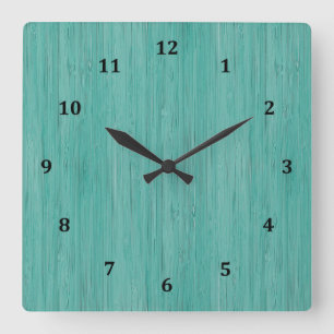 Aquamarine Bamboo Holz Grain Look Quadratische Wanduhr