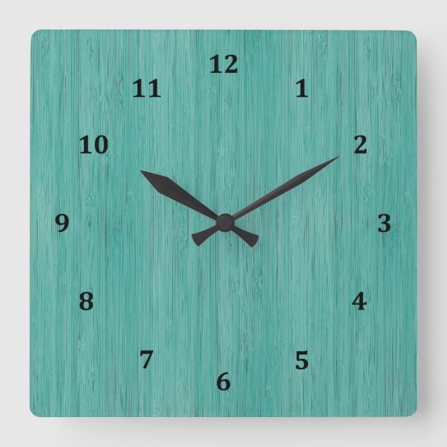 Aquamarine Bamboo Holz Grain Look Quadratische Wanduhr (Vorderseite)