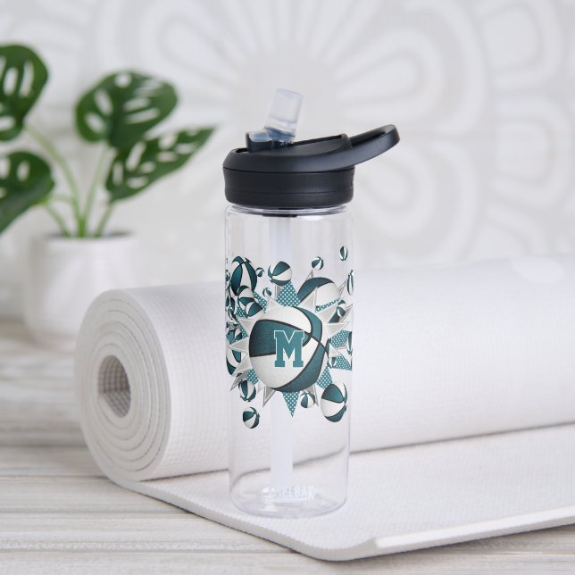 aquamarine Basketball-Stars mit Monogramm Trinkflasche (Yoga)