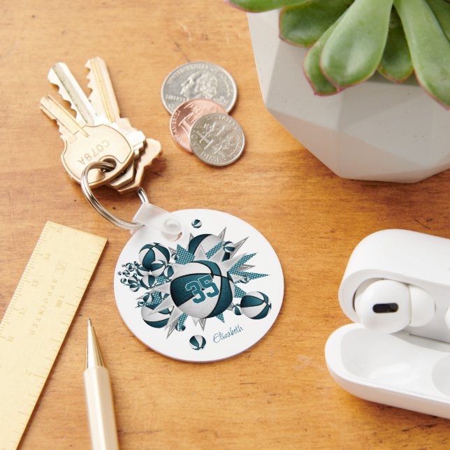 aquamarine Basketbälle zeigen Mädchen Sportgeschen Schlüsselanhänger (Schreibtisch)