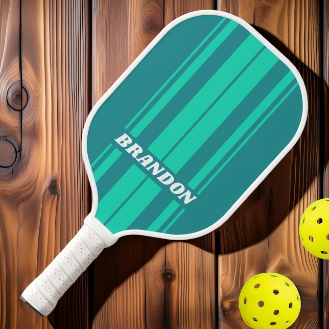 Aquamarine Beachbrett Streifen mit Namen Pickleball Schläger (Von Creator hochgeladen)