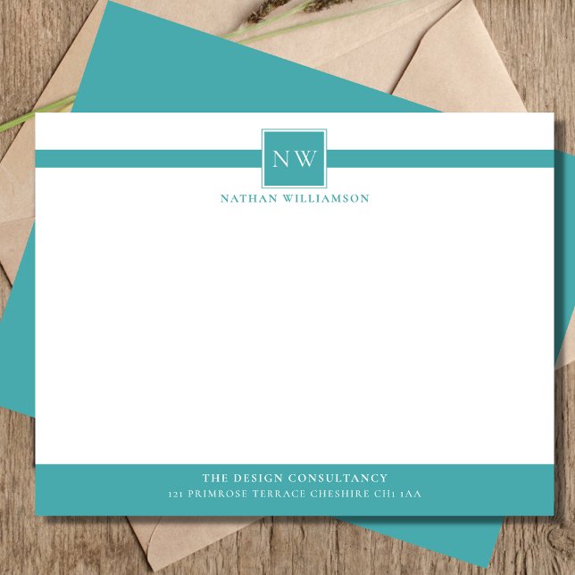 Aquamarine Berufliche Monogramm-Business-Flat-Note Mitteilungskarte (Von Creator hochgeladen)