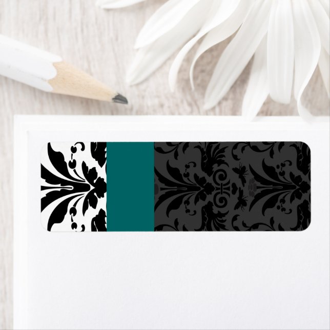 Aquamarine & Black Bumble Bee Damask Adresse (Insitu)