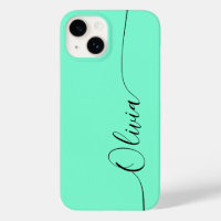 Aquamarine Black Elegant Calligrafy Script Name