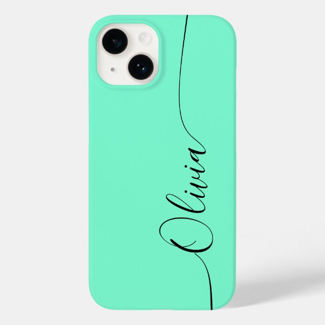 Aquamarine Black Elegant Calligrafy Script Name Case-Mate iPhone Hülle (Rückseite)