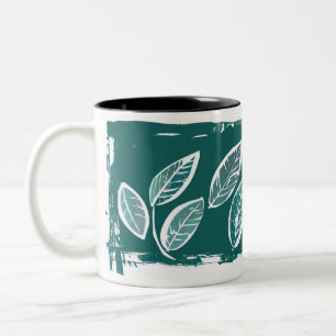 Aquamarine Blätter Zwei-Tonen-Tasse Zweifarbige Tasse