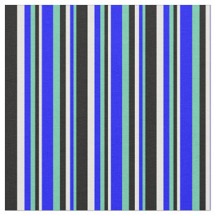 Aquamarine, Blau, Minzcreme und schwarze Linien Stoff