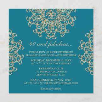 AQUAMARINE BLAU UND GOLD INDIAN  BIRTHTAG EINLADUNG