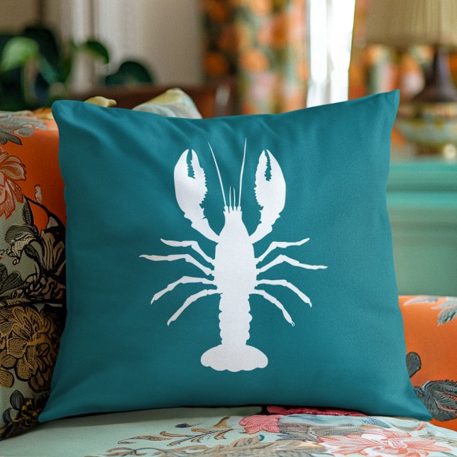 Aquamarine Blau- und Weißkopfform Kissen (Teal Blue and White Lobster Shape Throw Pillow)