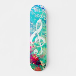Aquamarine blaue Aquarellfarbe Musiknote Treppensc Skateboard