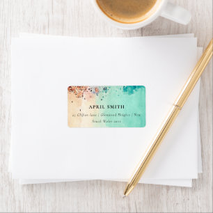 AQUAMARINE BLAUE BEACH SAND ROCK WATERCOLOR ADRESS ADRESSAUFKLEBER