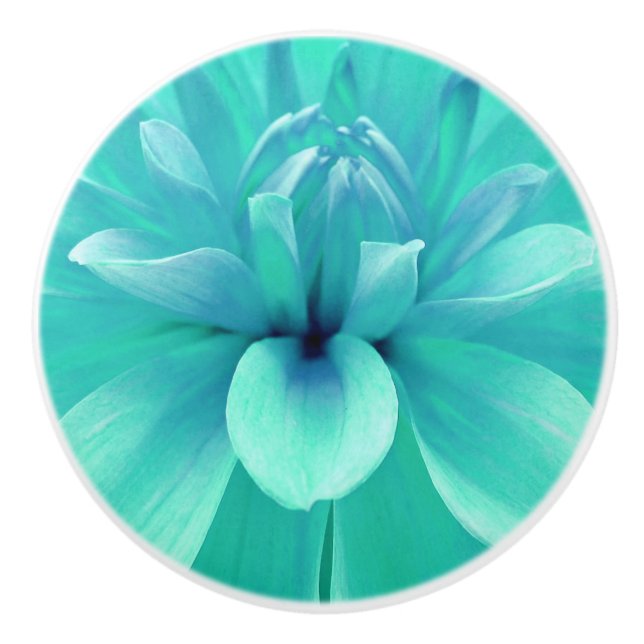 Aquamarine blaue Blume Keramikknauf (Vorderseite)