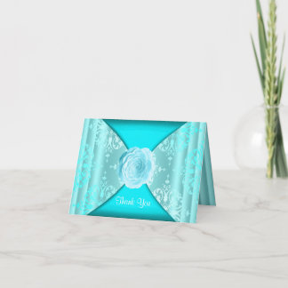 Aquamarine blaue Damast-Rose Dankeskarte