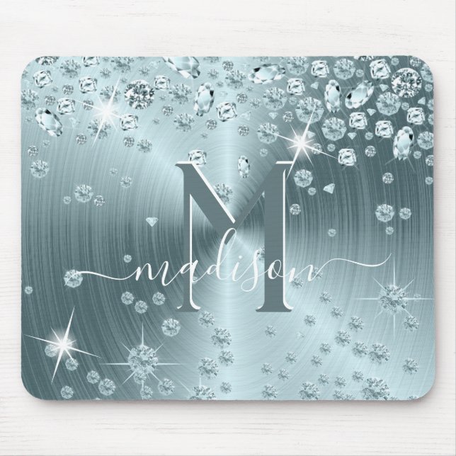 Aquamarine Blaue Diamanten - Personalisiert Mousepad (Vorne)