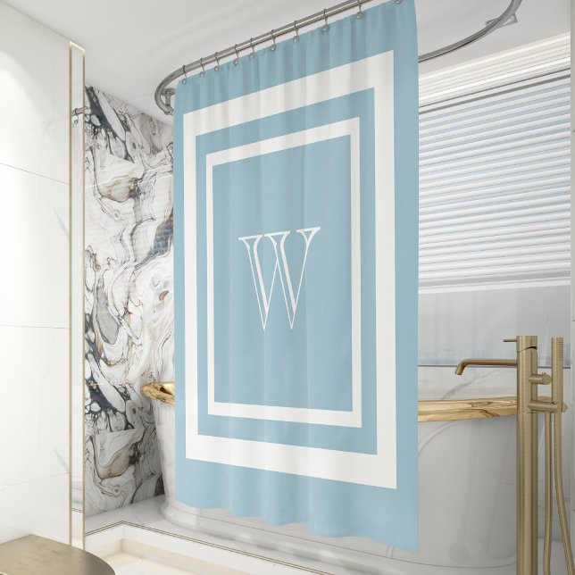 Aquamarine Blaue Gerahmte Monogramm Duschvorhang (Von Creator hochgeladen)