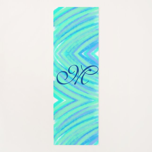 Aquamarine blaue Greenwater-Farb-Linien fügen Ihr  Yogamatte (Vorderseite)