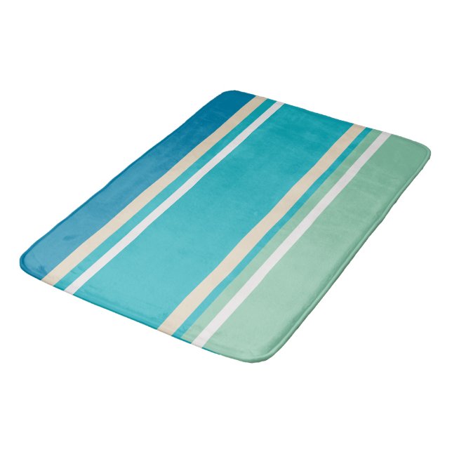 Aquamarine, blaue, grüne und türkisfarbene Streife Badematte (Schrägansicht)
