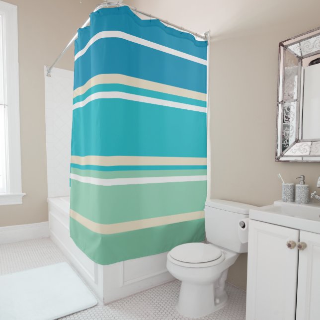 Aquamarine, blaue, grüne und türkisfarbene Streife Duschvorhang (Beispiel)