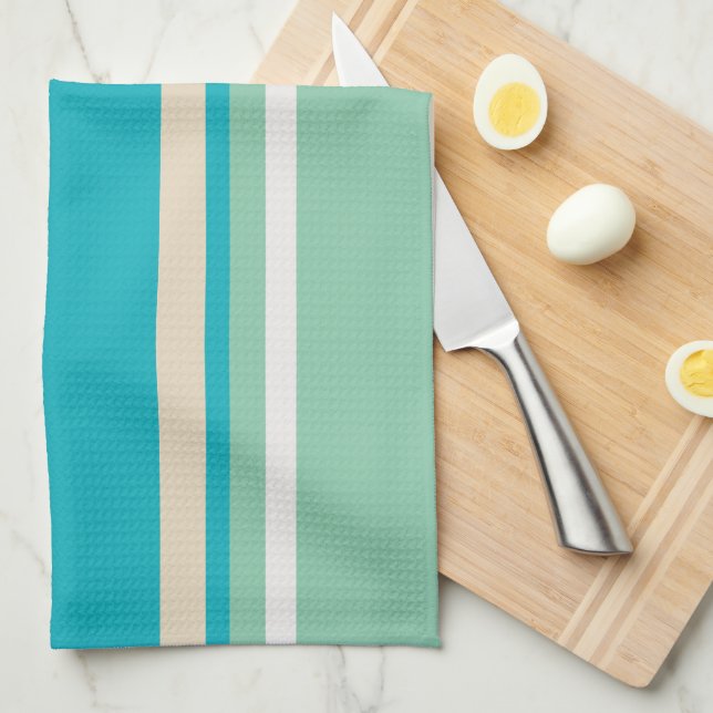 Aquamarine, blaue, grüne und türkisfarbene Streife Geschirrtuch (Viertel Falte)