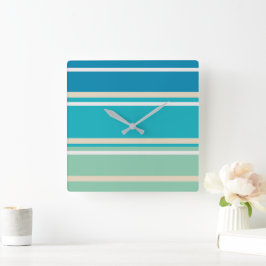 Aquamarine, blaue, grüne und türkisfarbene Streife Quadratische Wanduhr