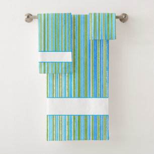 Aquamarine, blaue, grüne und weiße Streifen Badhandtuch Set