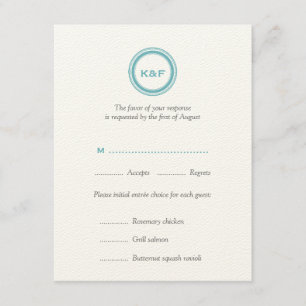 Aquamarine blaue Initialen RSVP-Antwortkarte RSVP Karte