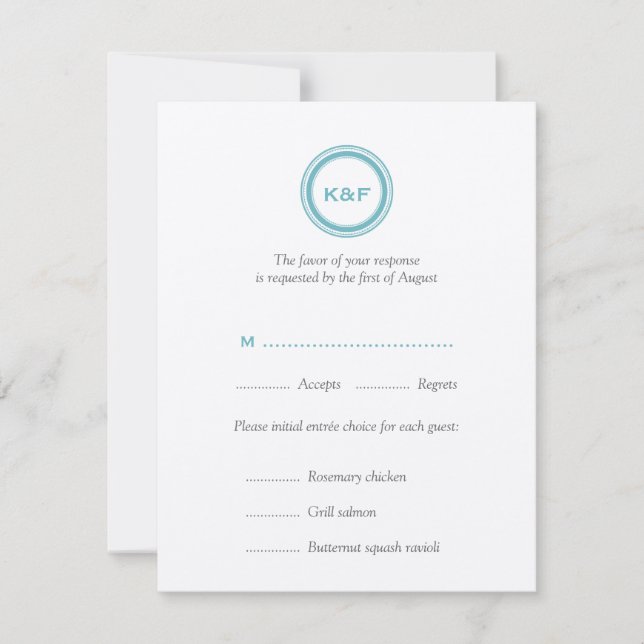 Aquamarine blaue Initialen RSVP-Antwortkarte RSVP Karte (Vorderseite)