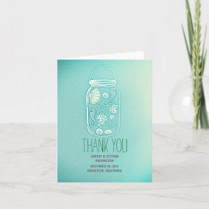 aquamarine blaue Muscheln Glas Hochzeit danke