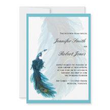 Aquamarine blaue Pfau-Feder-Hochzeits-Einladung