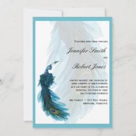 Aquamarine blaue Pfau-Feder-Hochzeits-Einladung Einladung